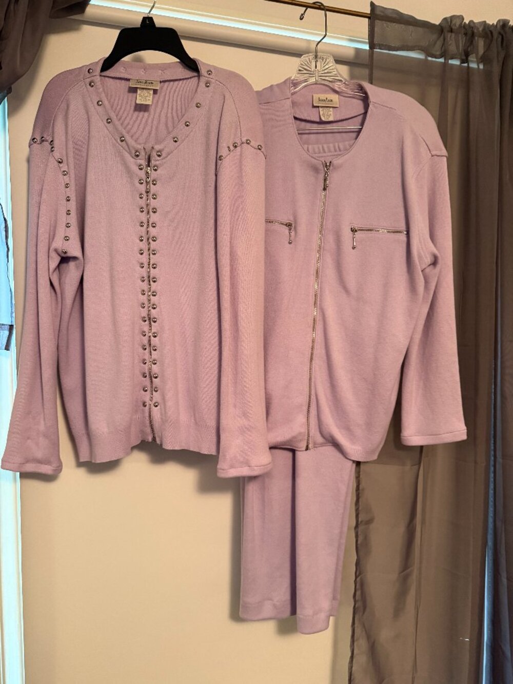 Vintage Neiman Marcus Lavender 3-Piece Track Suit Set Studded Jacket L